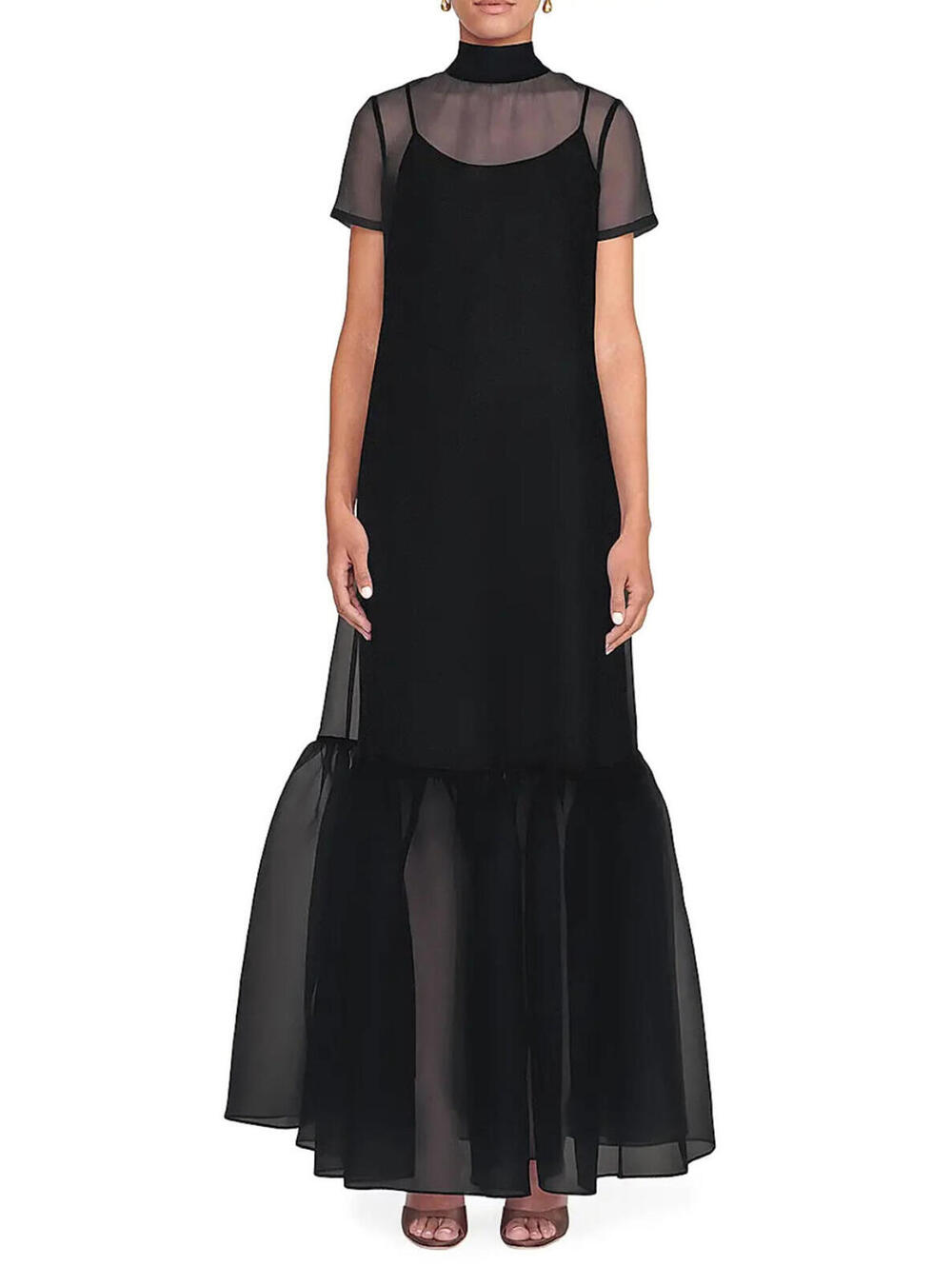 NWT STAUD Calluna Organza Neck Tie Gown Dress Designer Sheer Black Small - Picture 5 of 9